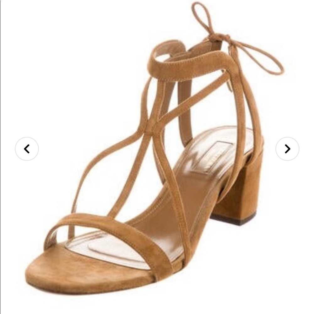 37.5 or 7.5 Aquazurra Brown Suede Sandals 2” Heel, lace ankle